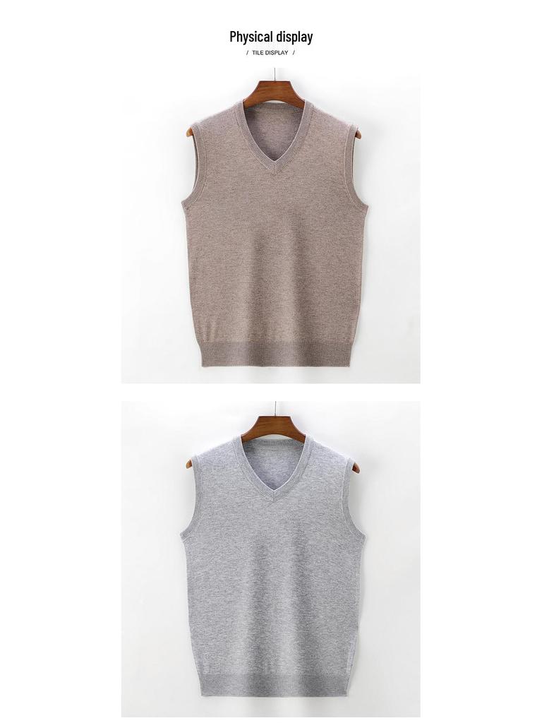 Men's V-Neck Red Knit Vest: Warm Autumn/Winter Waistcoat