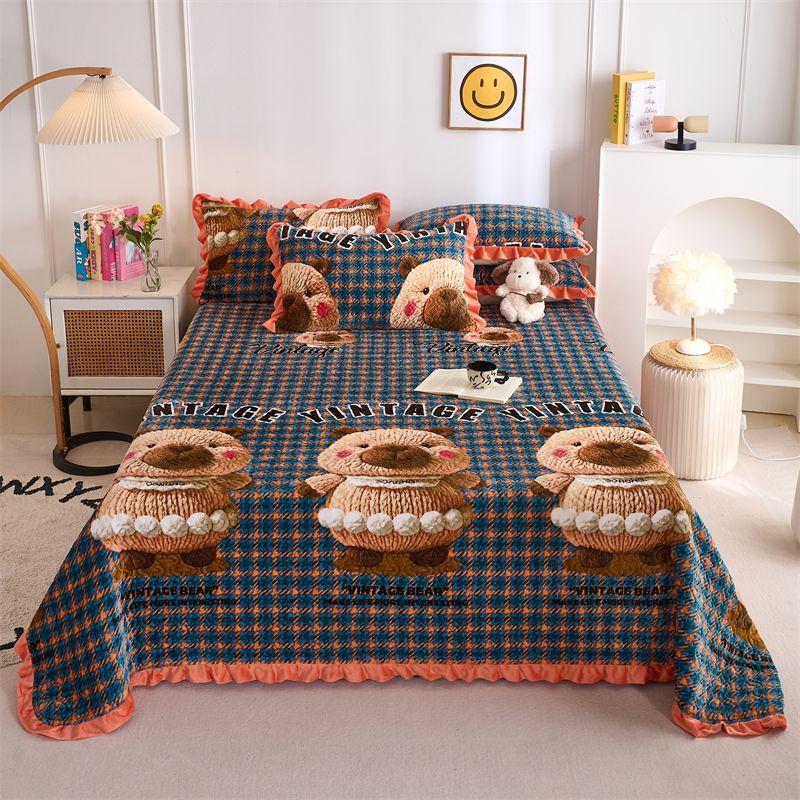 Milk Velvet Crystal Velvet Bed Cover Mattress Cover Blanket Kang Cover Warm Plus Velvet Blanket Quilted Bed Sheet Thickened Three-piece Set