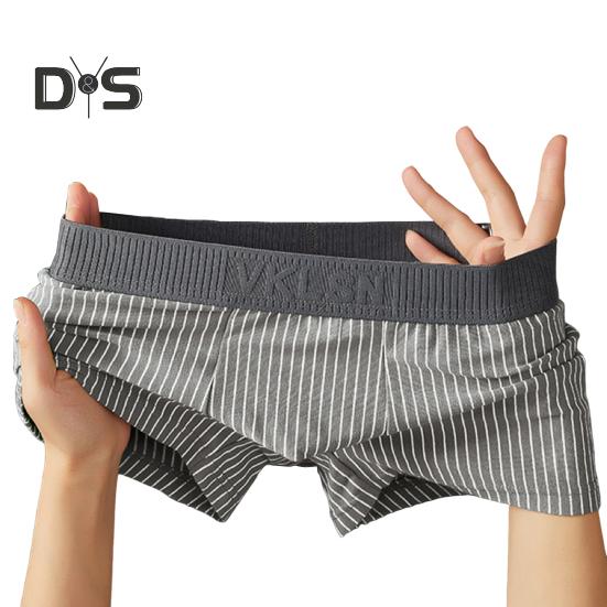 Men Boxer Underwear Mid-rise Striped Print Patchwork Color Thin Shorts Briefs Quick Drying U-convex Panties