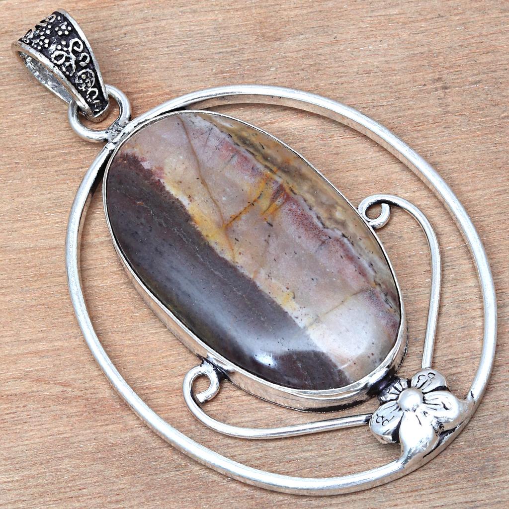 Pendant Designer Jasper Gemstone Handmade Gift For Her Silver Jewelry 2.75"