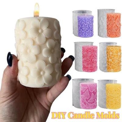 Cylindrical Aromatherapy Candle Silicone Molds DIY Butterfly Rose Wave Gypsum Decoration Expanded Fragrance Stone Dropping Glue Mold