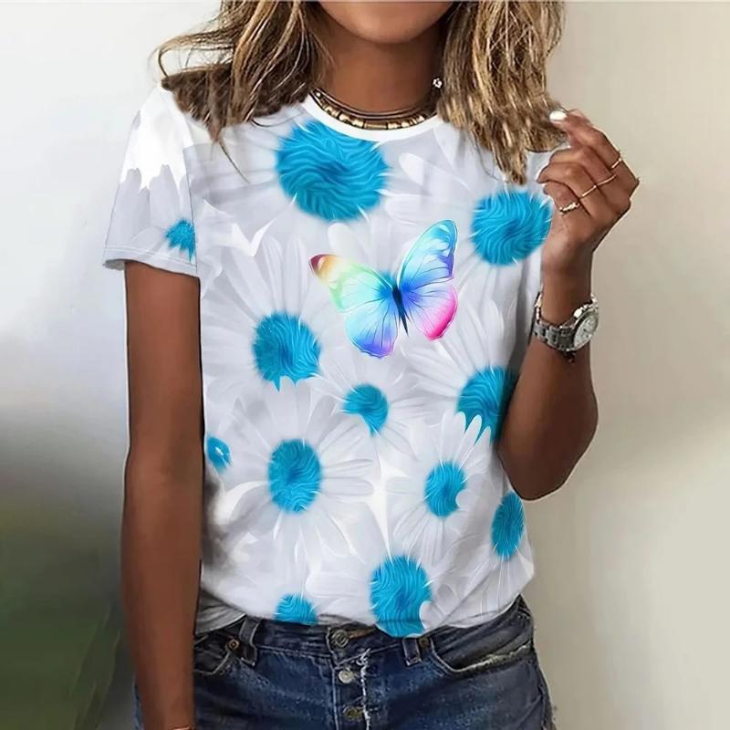 Fashion Women s Crew Neck Short Sleeve 3D Flower Short Sleeve Flower Short Sleeve Crew Neck T-Shirt XS