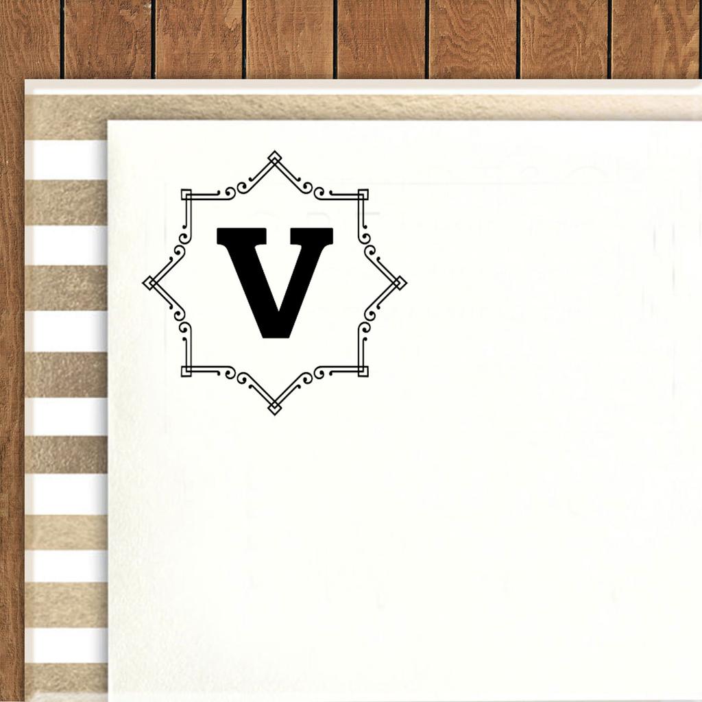 Printtoo Octagon Celtic Swirl Frame Alphabet V Monogram Self Inking Rubber Stamp Office