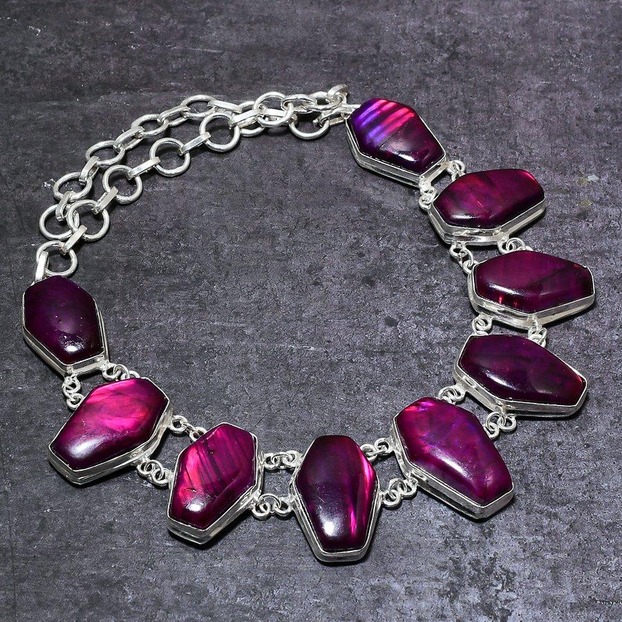 Pink Labradorite Gemstone Handmade 925 Sterling Silver Jewelry Necklace 18" E4K45