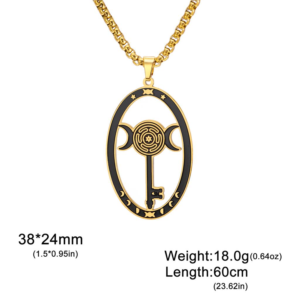 Stainless Steel Triple Moon Goddess Pendant Necklace Box Chain Hollow Wheel of Hecate Choker Vintage Amulet Jewelry Gift