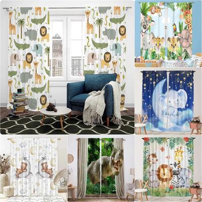 Cartone Animato Animale della Foresta Pluviale Carino Leone Giraffa Tende da Finestra Tende per Soggiorno Camera da Letto Bagno Cucina Porta Decorazione Casa