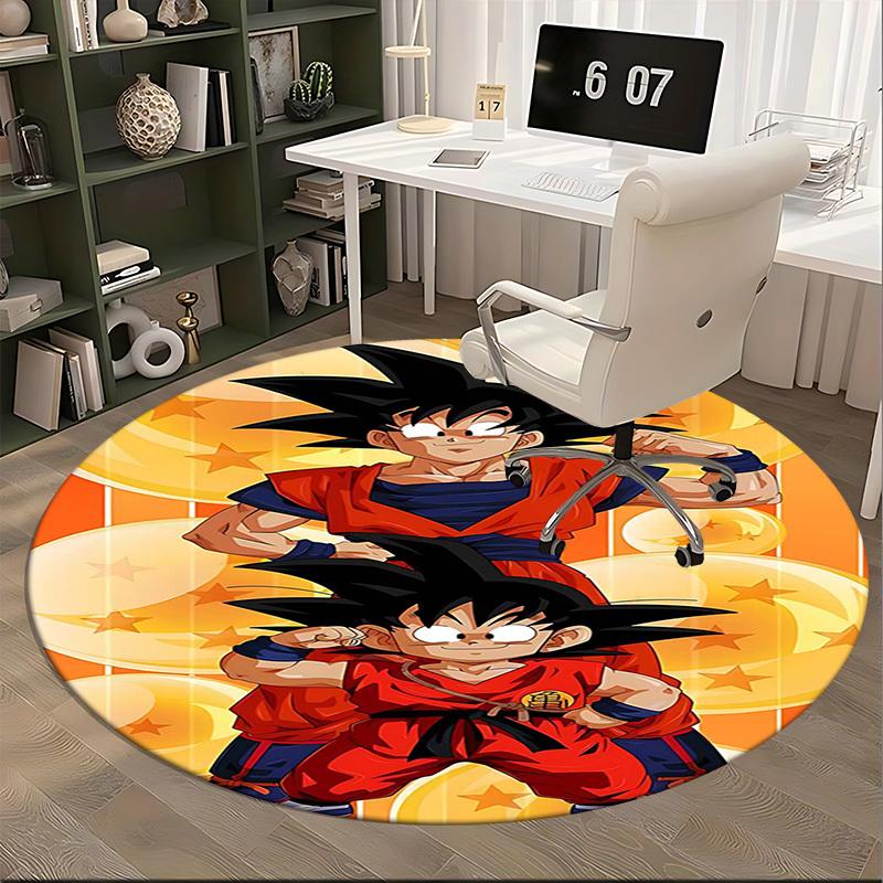 1pc Dragon Ball Z Goku & Vegeta Round Carpet - Anime Cartoon Design Chair Mat, Non-Slip Rug for Office, Home Decor, Living Room