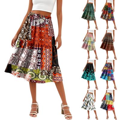 Damen Casual High Waist A-Linienrock Polka Dot Streifen Bedruckter Rock Mit Taschen