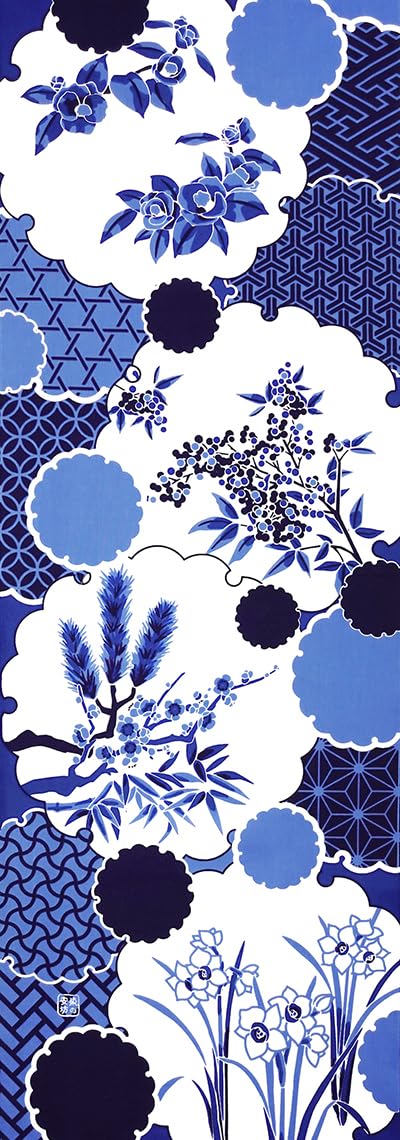 

Dyeing Anbo Hand Towel Authentic Made in 35cm x 100cm Sometsuke Yukiwa (Snow Rings) - Dyed, 100% Cotton, Tokuoka, Japan, синий