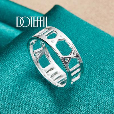 925 Sterling Silber Hohl Römische Zahl Ring Mode Hochzeit Schmuck