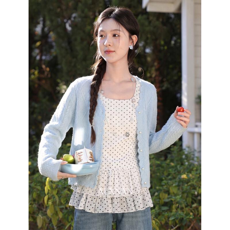 Women s French Style Blue Knit Cardigan L