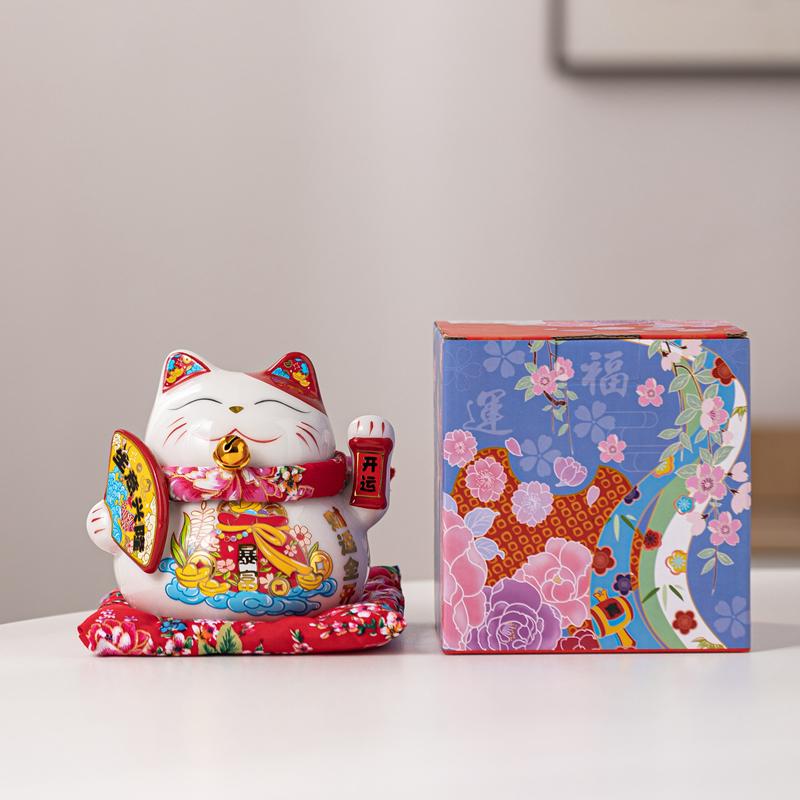 6 Inch Ceramic Lucky Cat Money Box Ornament Maneki Neko Decoration Figure Feng Shui Fortune Cat Business Gift