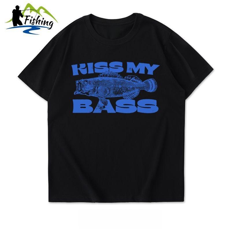 Sea Bass Print Pattern Lure Fishing Short Sleeved Wild Fishing Casual Spring and Summer Outdoor Mens Clothing Cotton Tshirt