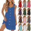 Women's Casual Sleeveless Button-down Trim Pleated Color Dress