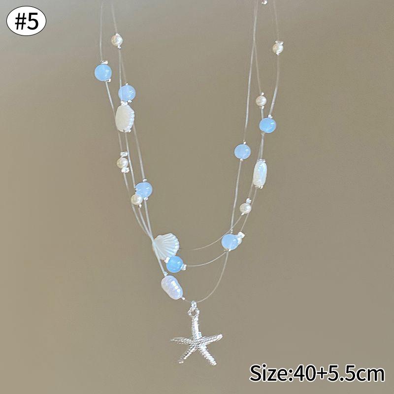 Starfish Shell Necklace Beach Vacation Style Pendant Necklace for Women Fashion Collarbone Chain Summer Sweet Jewelry Gift