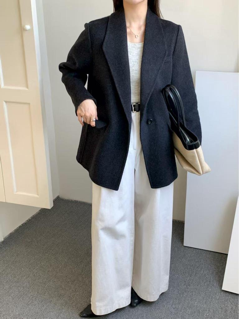 Korean-Style Double-Sided Wool Coat - Petite Fit, Versatile Autumn/Winter Design