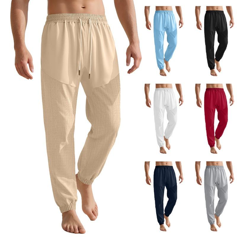 Casual trousers summer simple loose thin imitation hemp sports lace-up splicing men's sweatpants