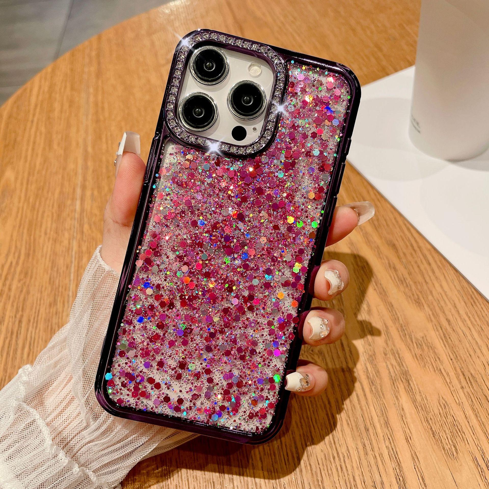

New for IPhone 16 Promax for Apple 15 Phone Case Water Diamond Luxury 14 Drop Glue Sparkling Powder Protective Cover for Women For iPhone11Promax
