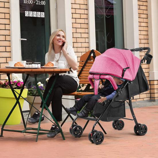 Reise-Kinderwagen, Einhand-Faltbarer Säuglings-Buggy mit Verstellbarer Rückenlehne, Verdeck, Ablagekorb für 0-2 Jahre Kleinkinder bis zu 10 kg