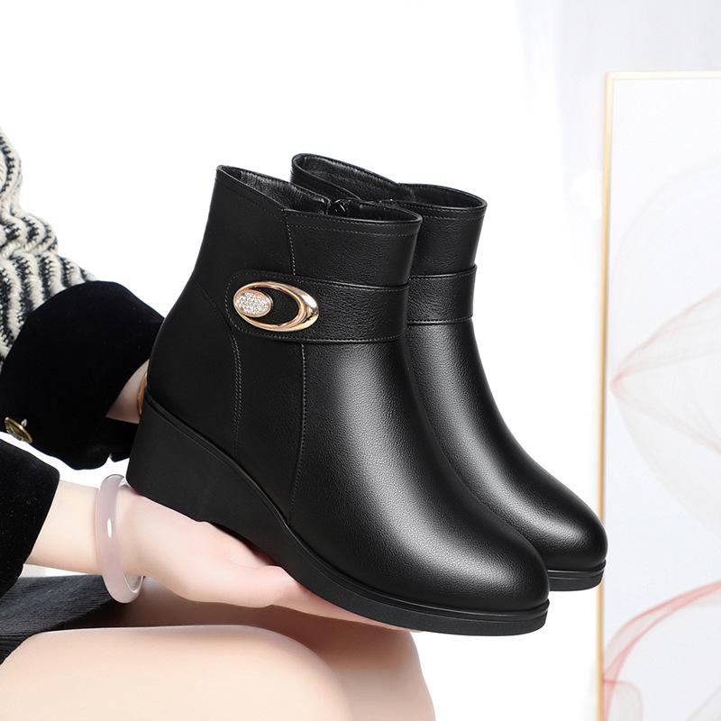 Slope Heel Short Boots Women's Autumn and Winter, New Fashion Boots    and Elderly Women's Shoes Platform Waterproof Table Mother Shoes