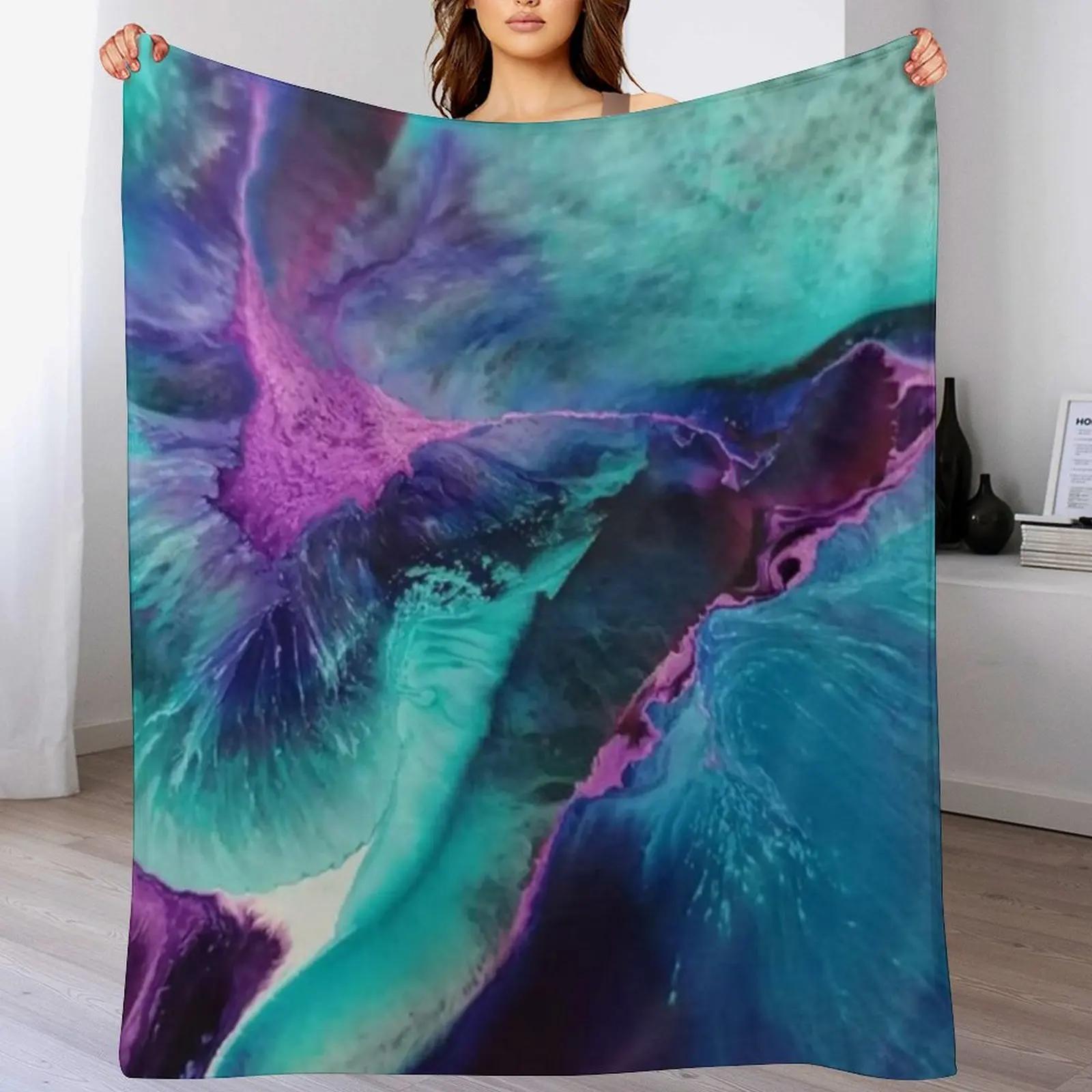 

Mermaid Lagoon Resin Ink Art in Blue Pink and Purple Throw Blanket Soft Warm Blanket Gift for Men Women Adults 102x76cm(40x30in)
