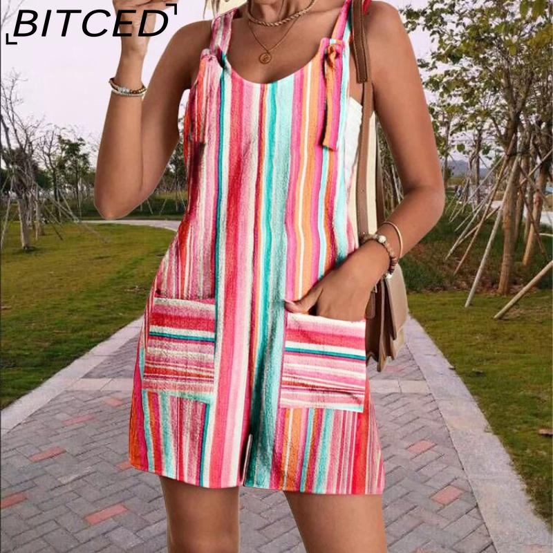 BITCED Летний Повседневный Модный Женский Комбинезон с Шортами и Вырезом Халтер XXXXXL разноцветный