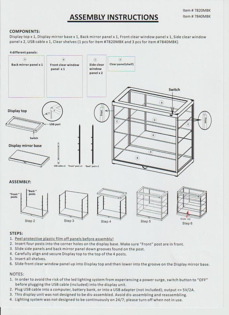 Acrylic Display Box with LED USB Showcase for Model Cars and Diecast Miniature Cars Illumination, Mirror, Powered, (2 Tiers, Black) [Used]