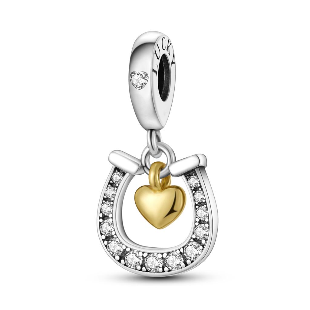 Copper Plated Dream Net Charms Beads Lucky Clover Horseshoe Dangle Fit Charm Bracelet Plata De Ley Original Jewelry Women Gift