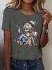 Elegant Granny Graphic Print Women's Summer Casual Short Sleeved T-Shirt Cute Playful Round Neck Tees Top Casual Woman Clothes