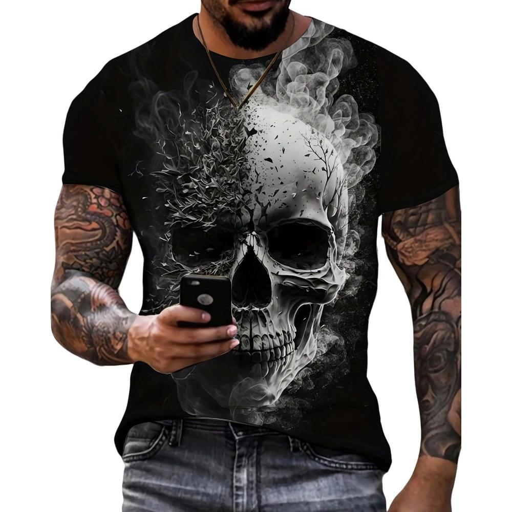 

Модна чоловіча футболка з 3D-принтом із зображенням черепа, футболка з короткими рукавами для чоловіків, щоденний вуличний одяг, футболки, топи, повсякденна футболка з круглим вирізом XXS