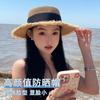 Straw hat seaside beach summer sun hat bow flat top hat sun hat rough edge vacation shade sun protection