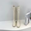 Rear zipper velvet boots New squareheaded knight boots White versatile high boots Women's thin boots