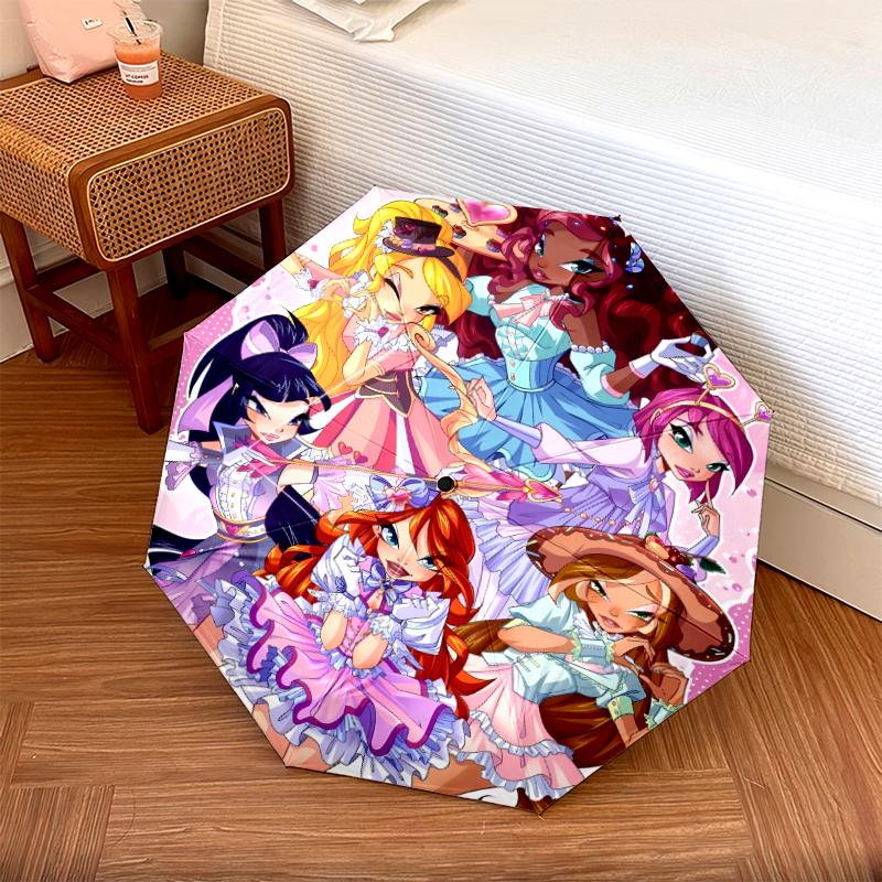 1 PC Automatic Folding Umbrella - WonderfulPrecur,Winx Club Pattern, Portable & Foldable Design with 8 Ribs, Christmas Birthday Gifts