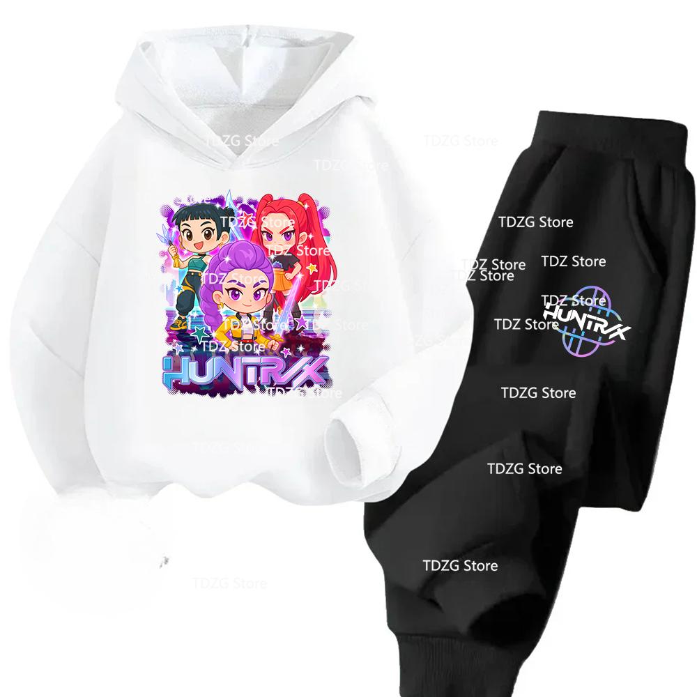 Hot Movie KPop Demon Hunters Fleece Hooded Children's Hoodies Trousers Set Kid Pants Suit Casual Fashion Boy Girl 2pcs Tracksuit