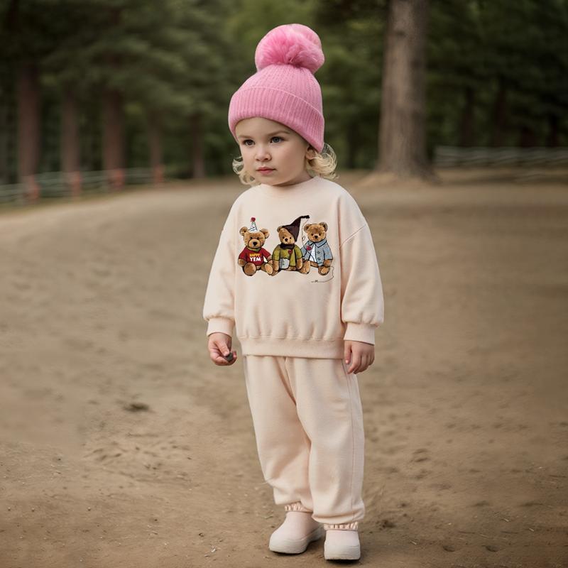 Set di vestiti caldi per neonati con fodera in pile Felpa carina girocollo + Pantaloni Abbigliamento per Bambini Ragazzo Ragazza