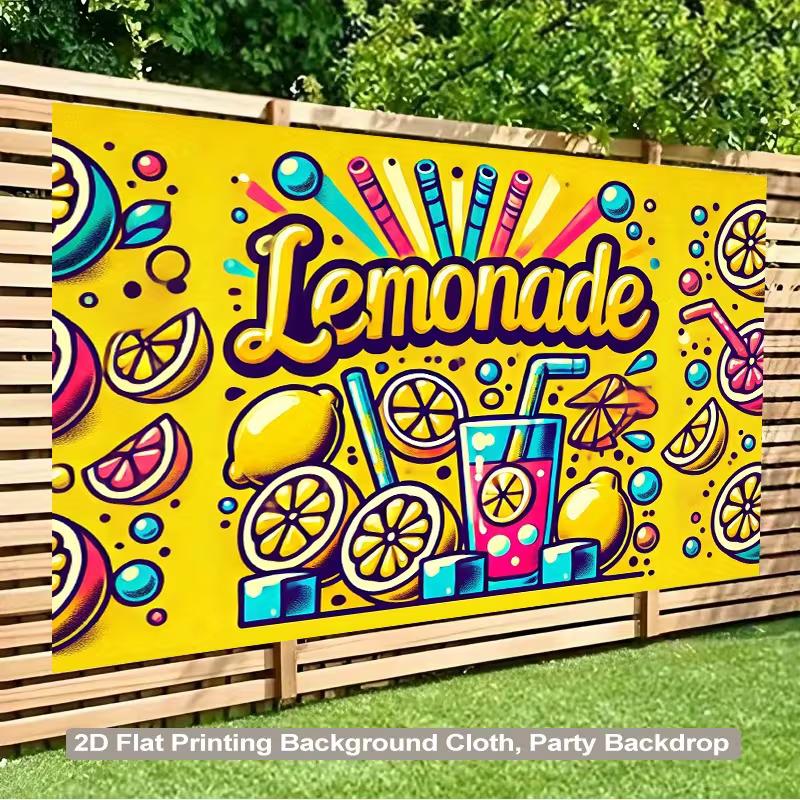2D Pop Art Lemonade Backdrop with Lemons, Drinks, Straws & Bubbles Photography Background Banner