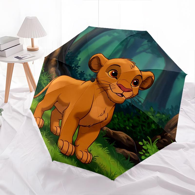 1 Paraguas Plegable Portátil de 8 Varillas Temático del Rey León, Simba, Colorido, Apertura Automática para Hombres y Mujeres, Un Compañero Compacto para Viajes Diarios Adecuado para Lluvias Diarias