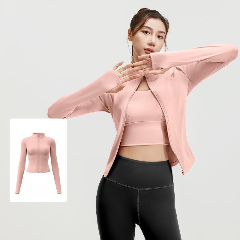Women Running Zipper Sportswear Skinny elasticity Solid Colour Long Sleeve Fitness Breathable Yoga coat