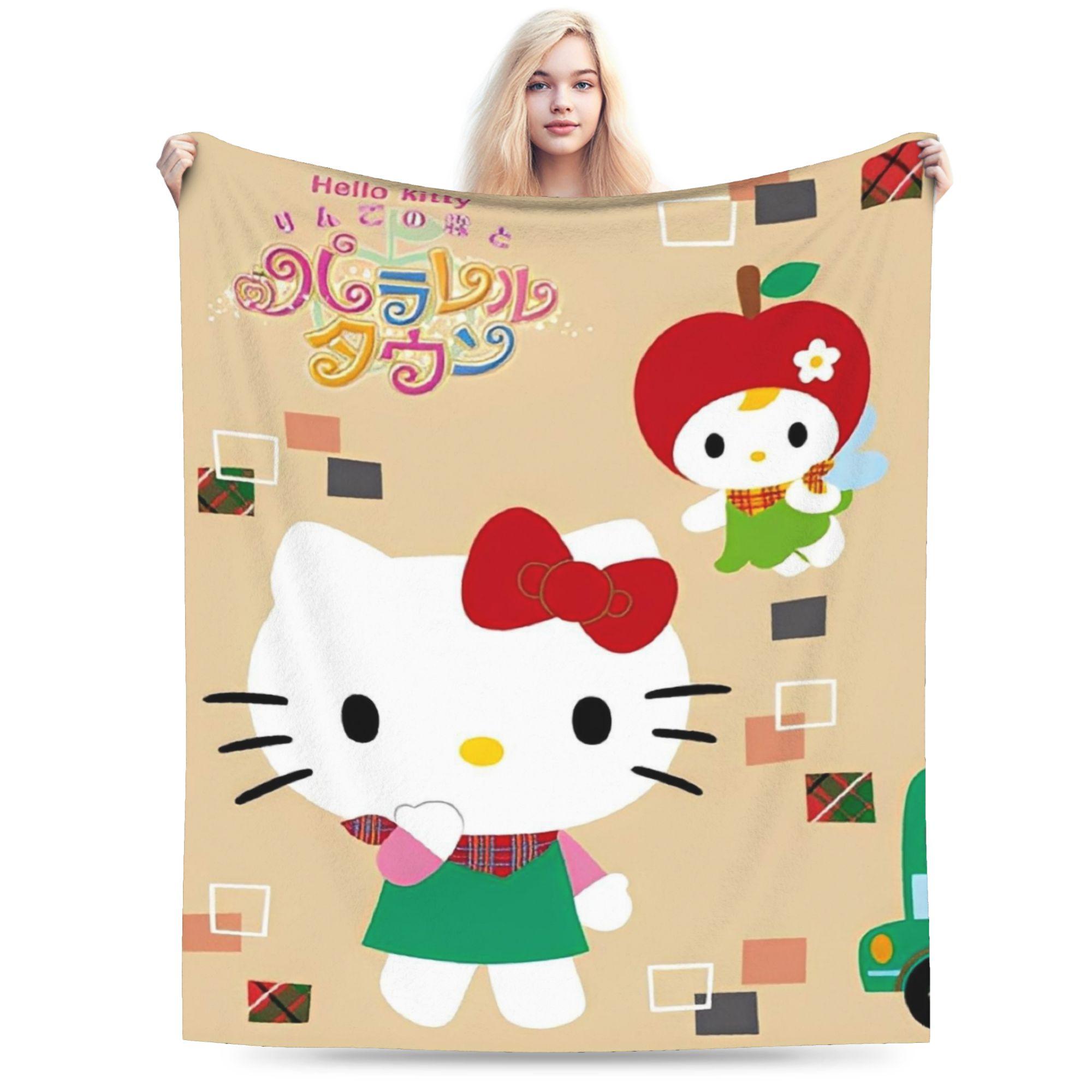 Hello Kitty Black Y2k Knitted Blanket Fleece Lightweight Throw Blankets for Bed Bedspread 100x150cm