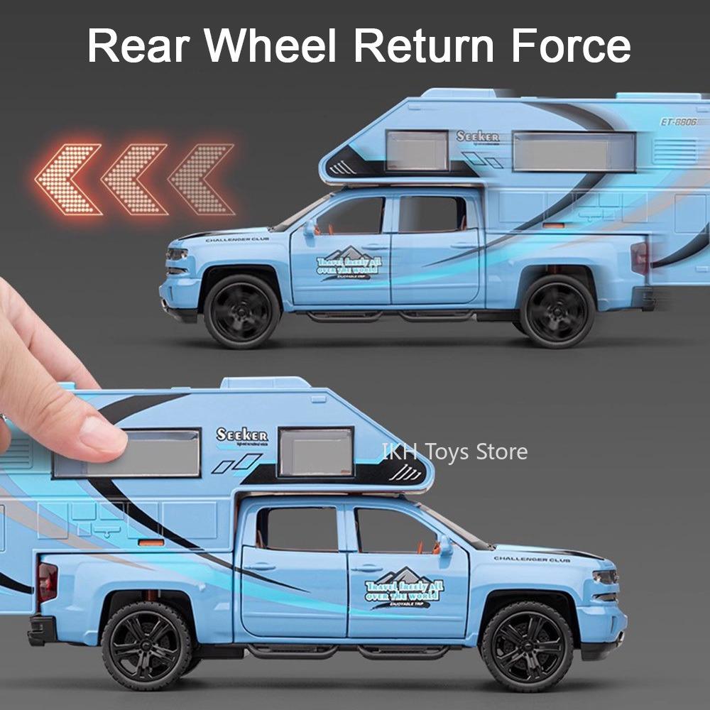 1:32 Camping Car Model Toy Cars Alloy Diecast Miniature RV Sound Light Doors Opened Pull Back Ornament Vehicles for Kids Gifts