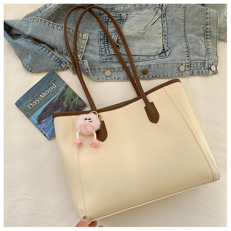 Large Capacity Faux Leather Tote Bag for Women Fashionable Commuter Shoulder Handbag CLE
