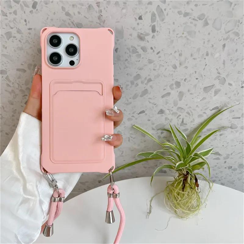 Crossbody Lanyard Wallet Card Holder Phone Case for IPhone 17 Air 16 15 Plus 14 13 12 11 Pro Max XR XS X  Silicone Soft Cover