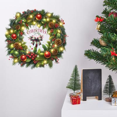 Yousheng Christmas Ball Wreath Bow Wall Decals Removable PVC Stickers for Living Room Bedroom Self-Adhesive Holiday Decor