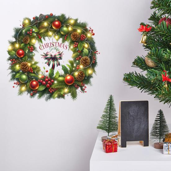 Christmas Ball Wreath Bow Wall Decals Removable PVC Stickers for Living Room Bedroom Self-Adhesive Holiday Decor