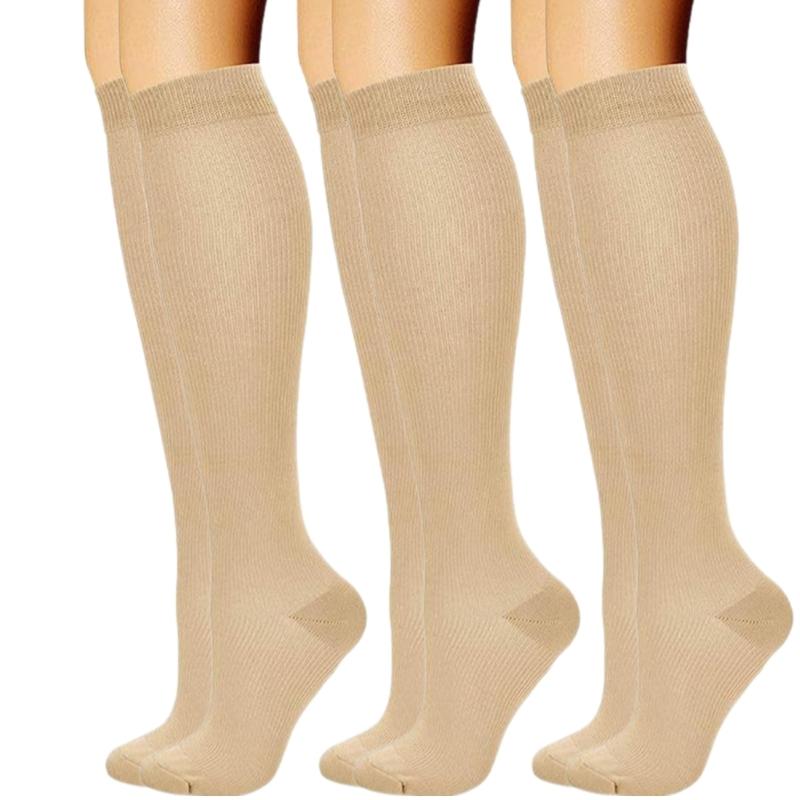 3 Pairs High Elastic Knee Length Compressed Socks for Sports Enthusiasts and Long Distances Traveling Fatigue Relief