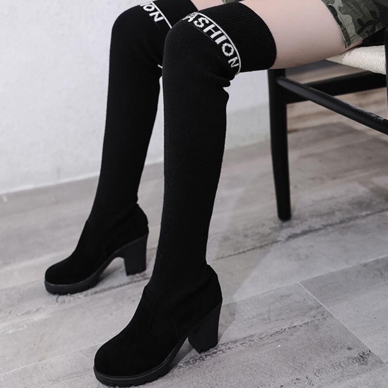 

Мода 2024 Новые Черные Женские Ботильоны-носки Женские Зимние Туфли на Каблуке Выше Колена Высокие Сапоги на Каблуке Женские Женские Уличные Сапоги 41