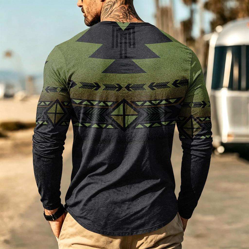 Men's Casual Vintage Boho Long Sleeve Shirt for Everyday Wear