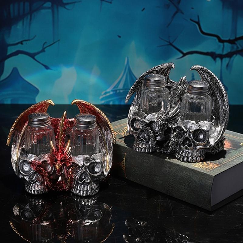 Decorative Skull Seasoning Box Rack Unique Beverage Stand Kitchen Accessory Seasoning Box Holder Resin Texture for Home