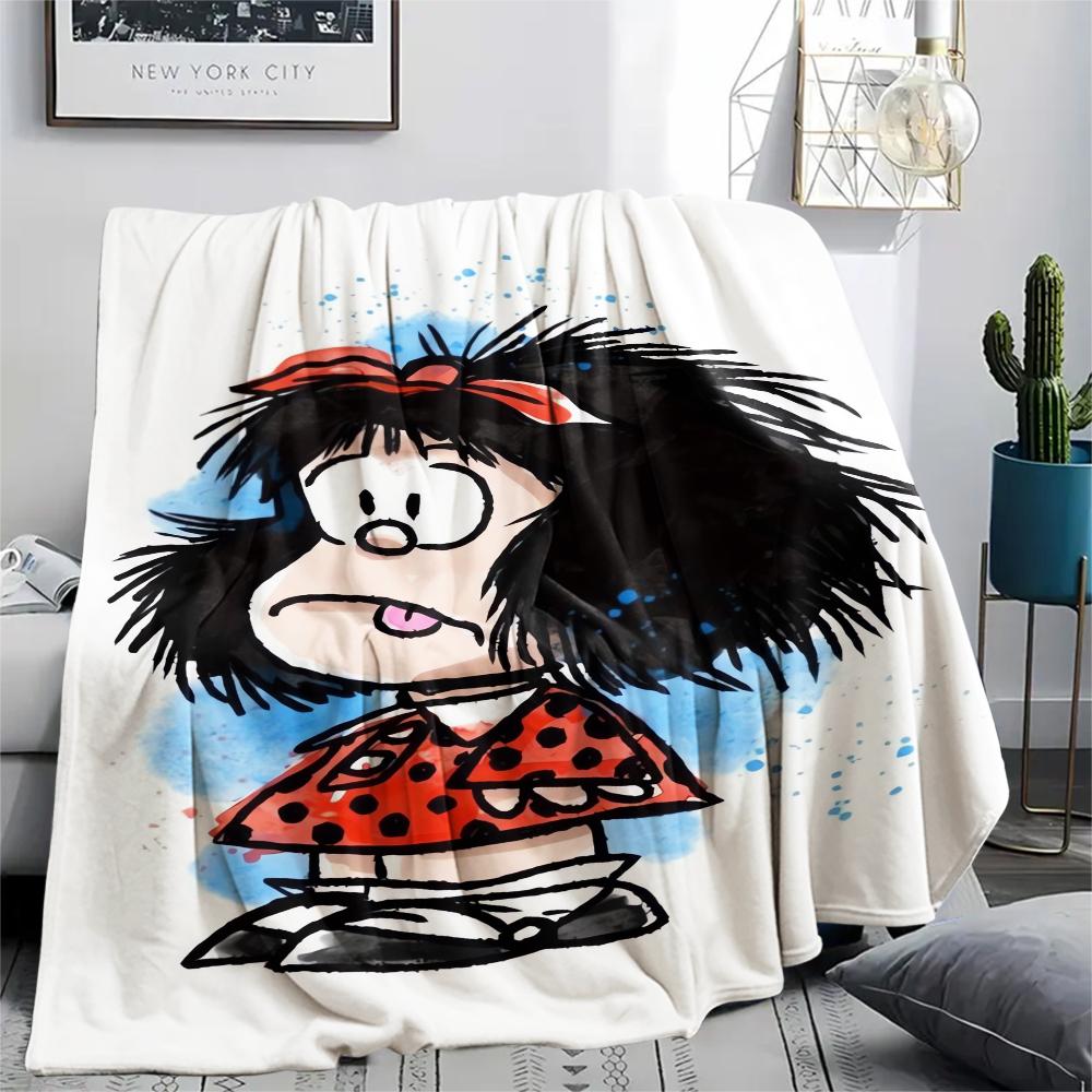1PC Mafalda Print Flannel Blanket, High quality Comfortable for All Seasons, Home Decor, Warmth and Comfort, Perfect for Christmas Gifts 80