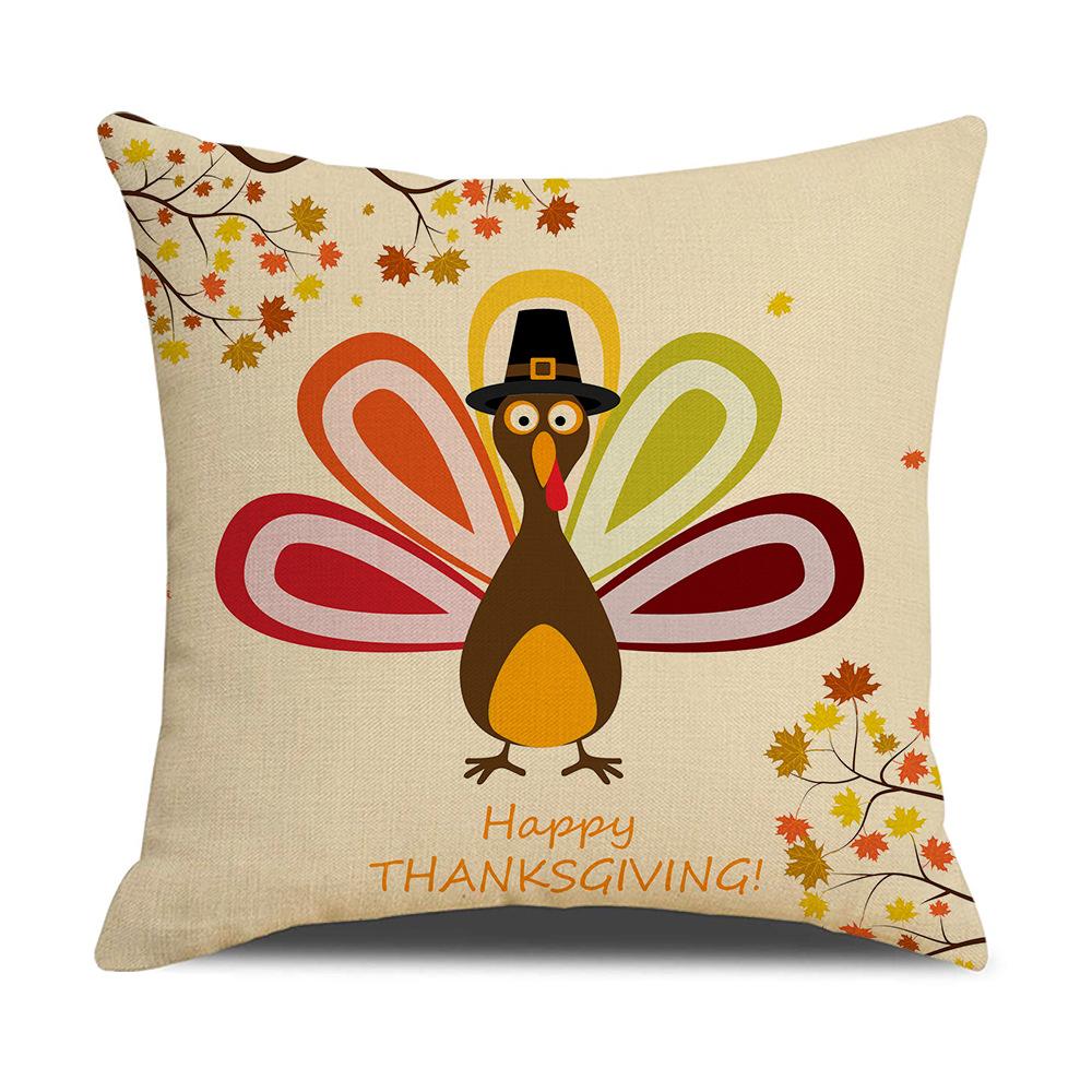 Yellow Thanksgiving Cushion Home Cartoon Turkey Sofa Cushion Linen Office Cushion Cover Home